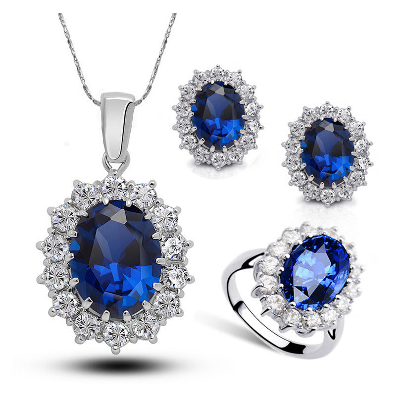Halskette Ohrringe Anillo 3-Teiliges Kristallschmuck-Set