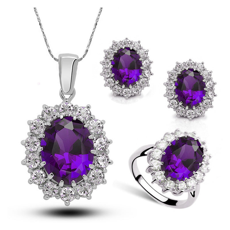 Halskette Ohrringe Anillo 3-Teiliges Kristallschmuck-Set