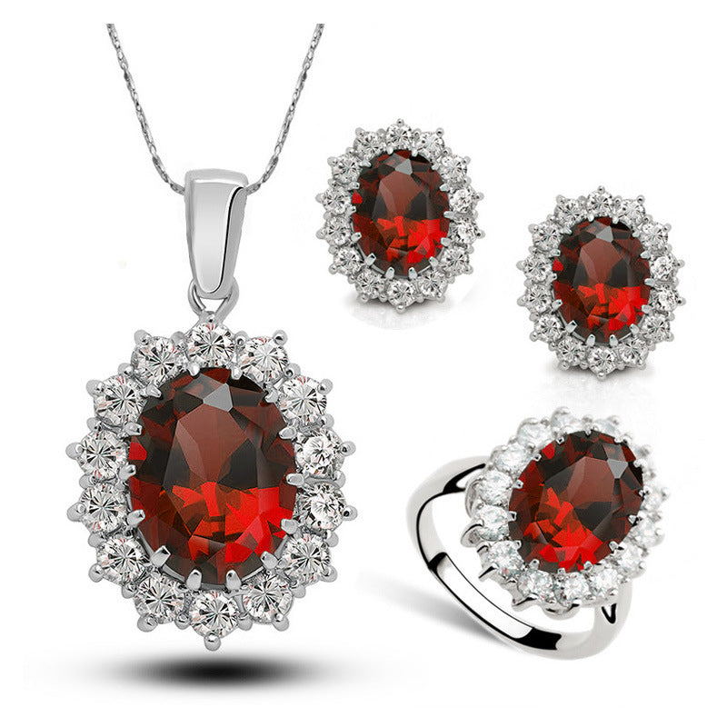 Halskette Ohrringe Anillo 3-Teiliges Kristallschmuck-Set