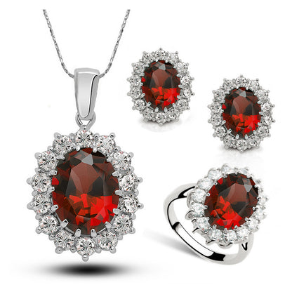 Halskette Ohrringe Anillo 3-Teiliges Kristallschmuck-Set