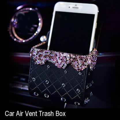 Organizador de caja de basura con cargador USB LED Lila Diamant para colgar en el coche