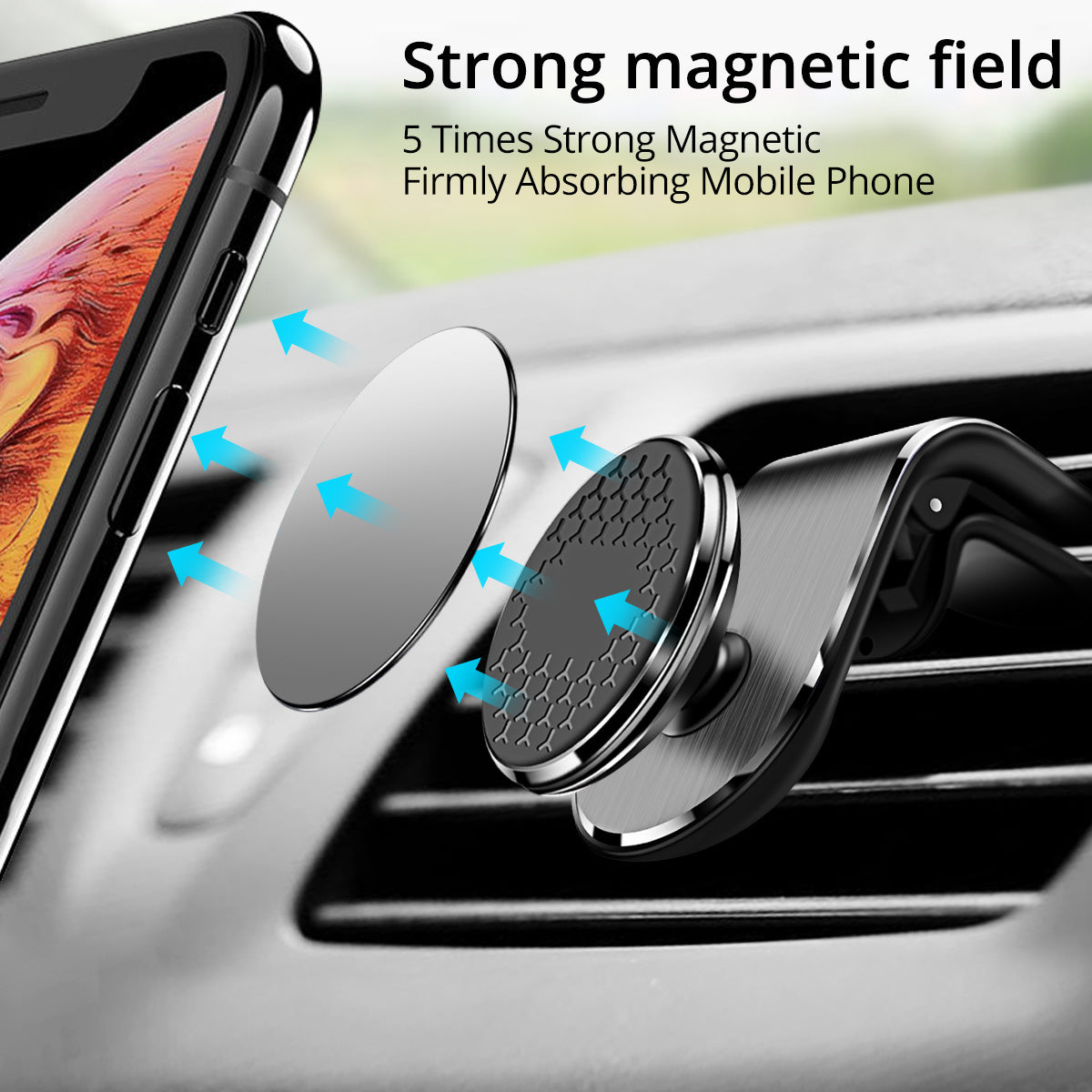 Magnetic car phone holder with air vents, rotatable smartphone holder