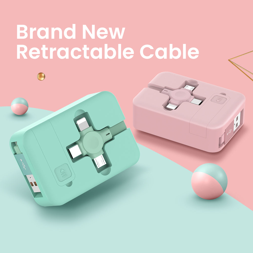 4-in-1-Einziehkabel, kreatives Macaron-USB-C-Micro-Kabel für iPhones mit Handyhalterung, Lade- und Datenkabel sowie Aufbewahrungsbox