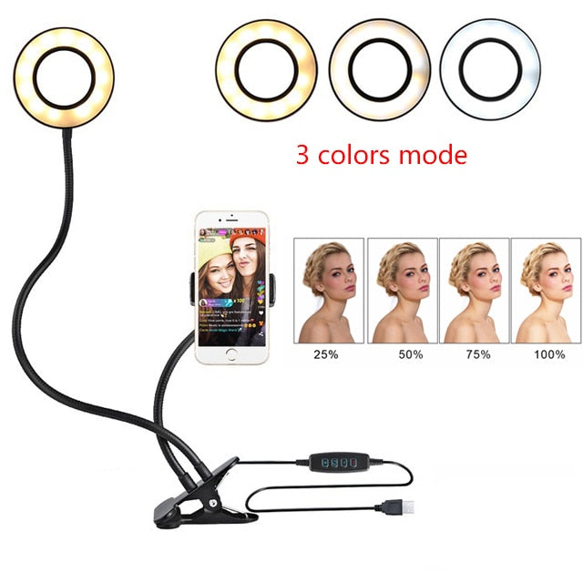 LED-Selfie-Ringlicht für Live-Make-up, verstellbar, mit 8 cm Stativ