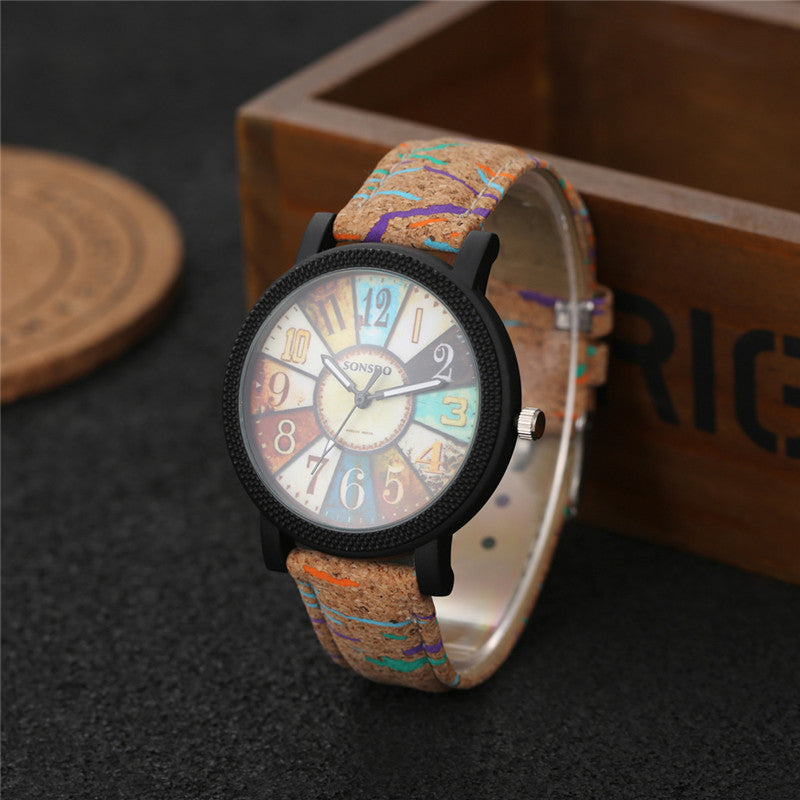 Brazalete vintage de cuarzo y cuero