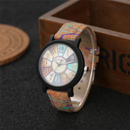 Brazalete vintage de cuarzo y cuero