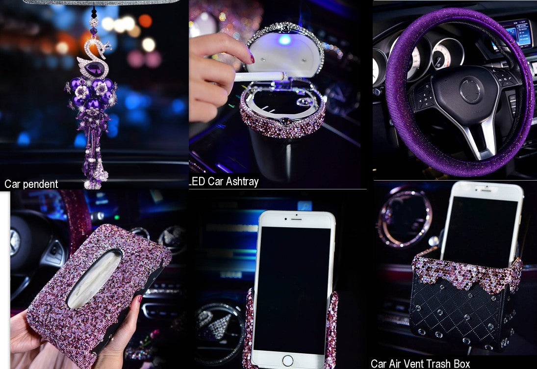 Organizador de caja de basura con cargador USB LED Lila Diamant para colgar en el coche