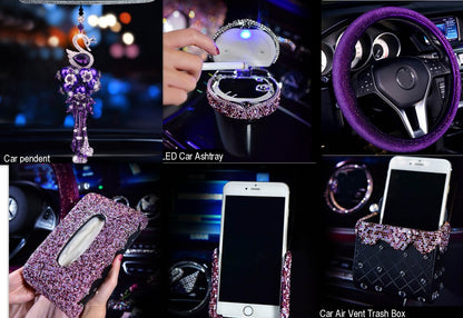 Organizador de caja de basura con cargador USB LED Lila Diamant para colgar en el coche