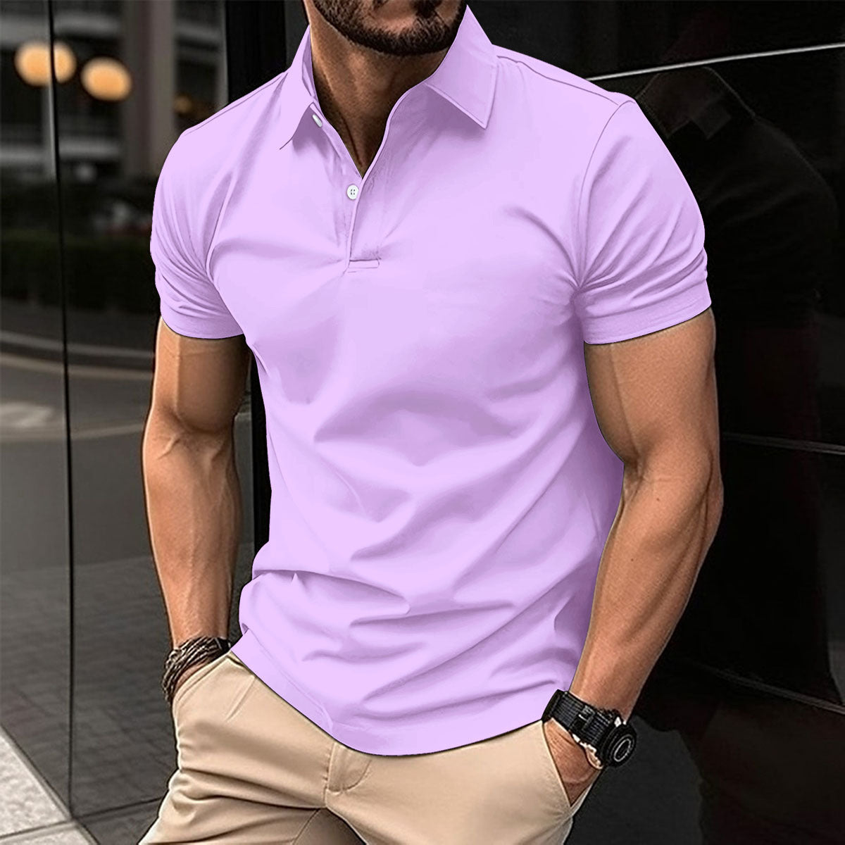 Kurzarm Knopfleiste Revers Poloshirt