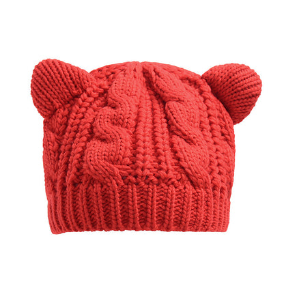 Handgefertigte Niedliche 3D Katzenohren Strickmütze