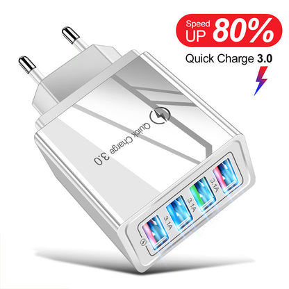 USB charger Quick Charge 3.0 4-port adapter for tablets, portable wall charger, fast charger