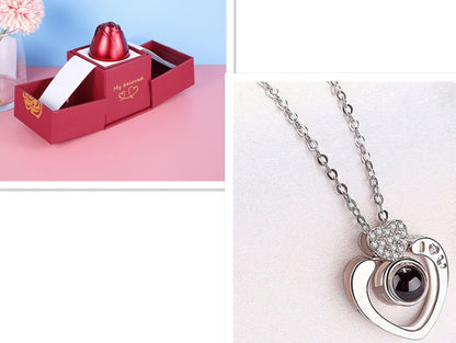 Geschenkbox Metallrose Halskette Schmuckset