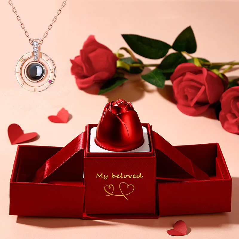 Geschenkbox Metallrose Halskette Schmuckset