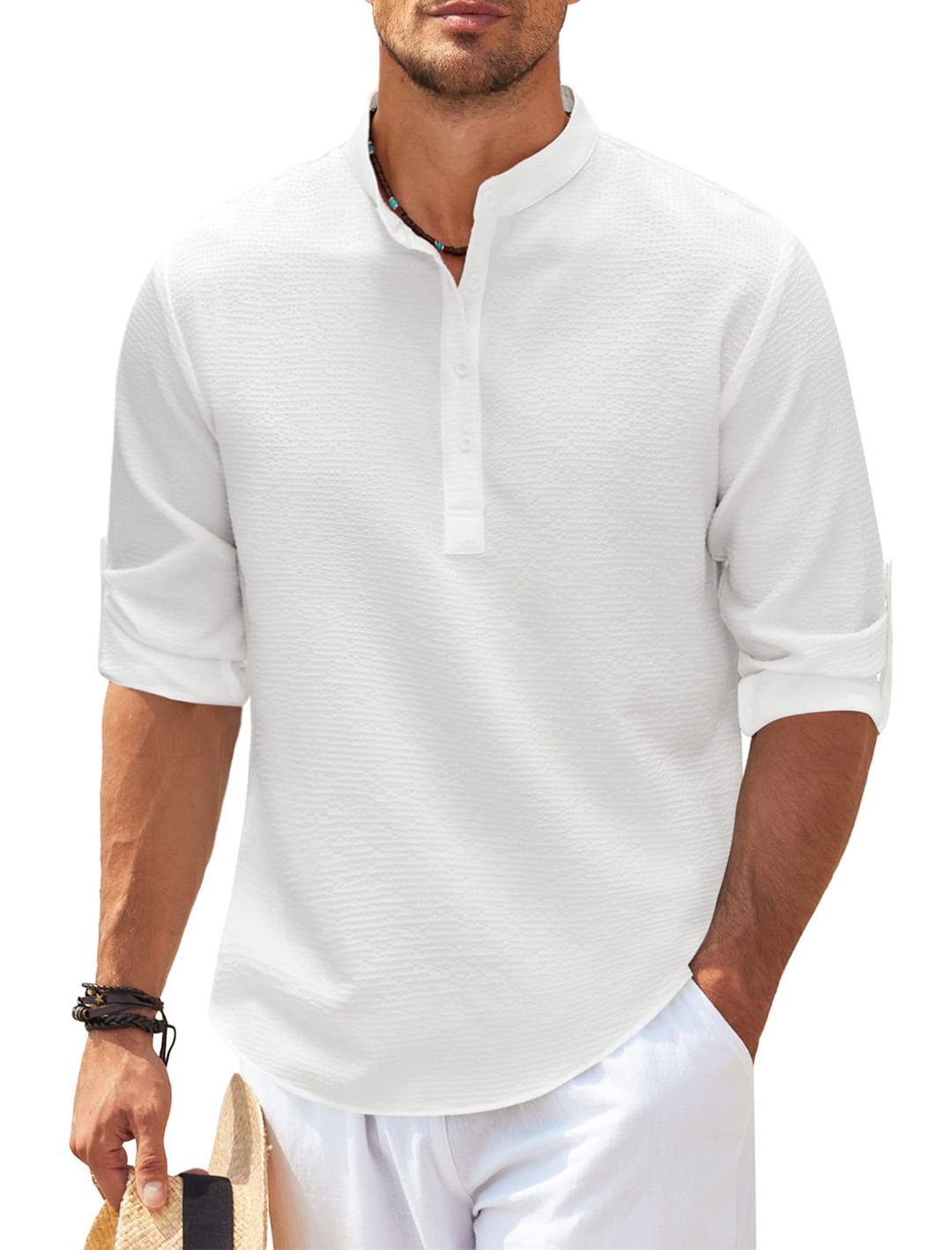 Casual long-sleeved stand-up collar plain shirt