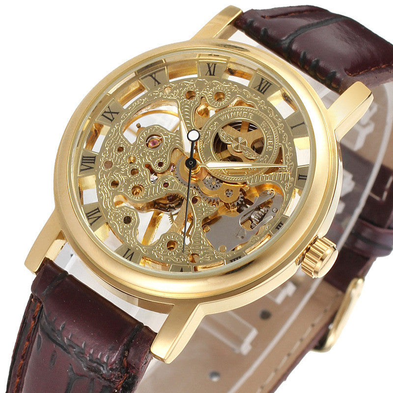 Golden Transparent Skeleton Retro Mechanische Herrenuhren