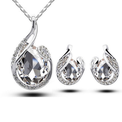 Halskette Ohrringe Tropfenform 3-Teiliges Strass Modeschmuck-Set