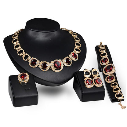 Halskette Ohrringe Ringe Armband 4-Teiliges Modeschmuck-Set