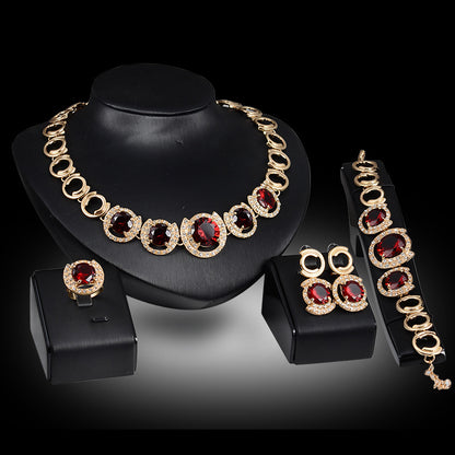 Halskette Ohrringe Ringe Armband 4-Teiliges Modeschmuck-Set