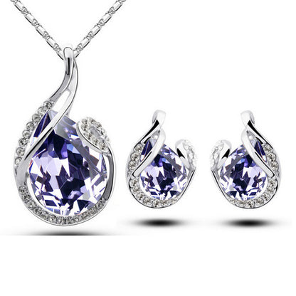 Halskette Ohrringe Tropfenform 3-Teiliges Strass Modeschmuck-Set
