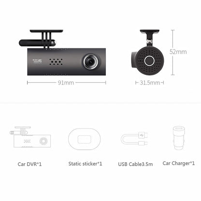 Smart Wi-Fi car camera with 130° wide-angle lens, 1080p Full HD resolution, night vision function and G-sensor for recording journeys