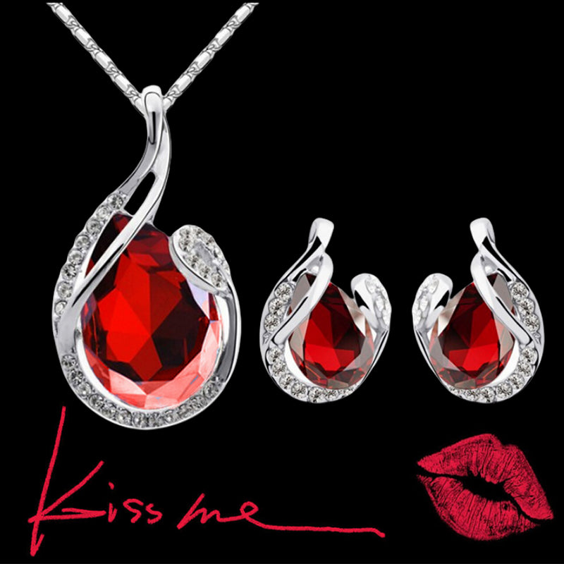Halskette Ohrringe Tropfenform 3-Teiliges Strass Modeschmuck-Set