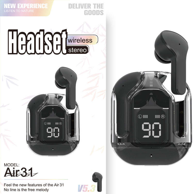 New transparent mini Bluetooth headset with digital display, ENC noise cancellation, wireless sports and music playback