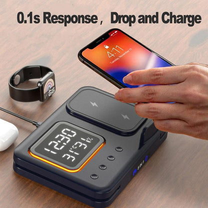 15W wireless charging station with 5-in-1 LED digital alarm clock and fast charging function
