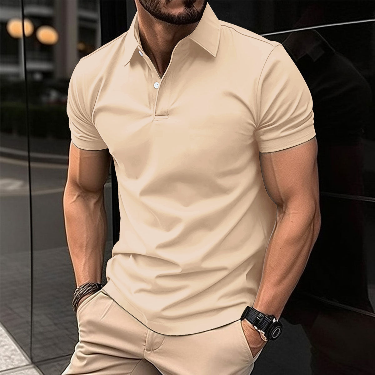 Kurzarm Knopfleiste Revers Poloshirt