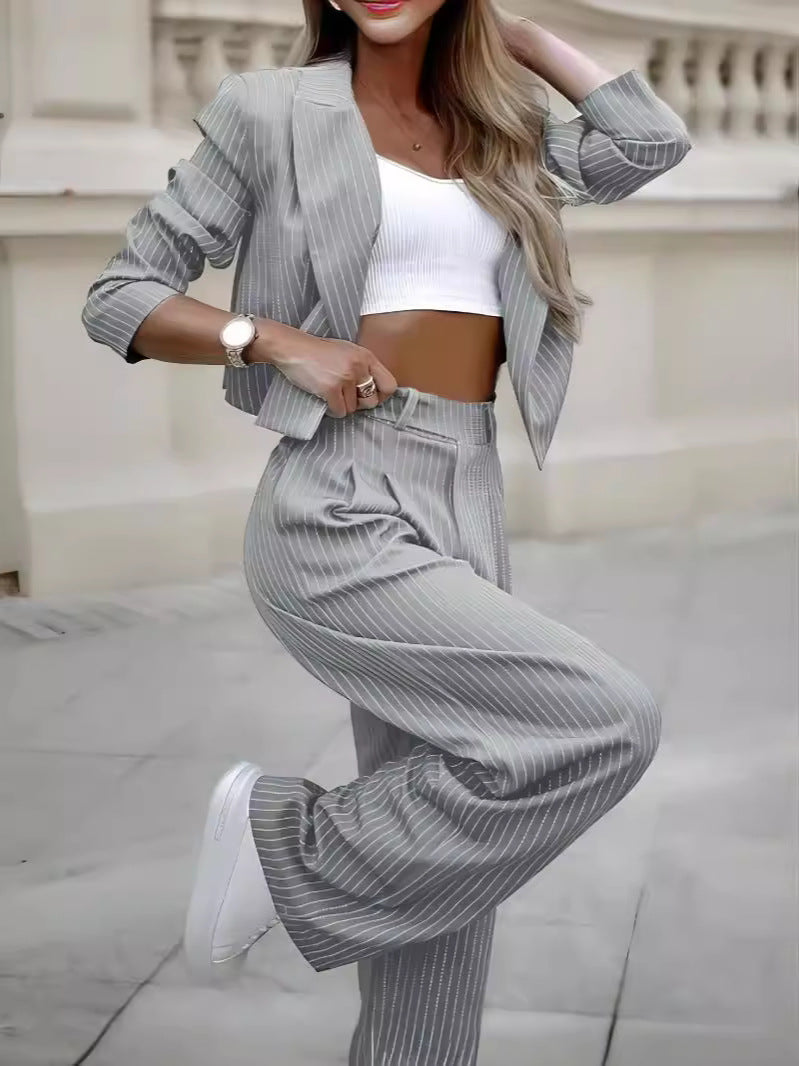 Crop Top Reverskragen Gerade Manguera Gestreifte Anzüge