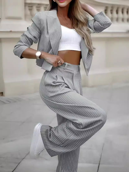 Crop Top Reverskragen Gerade Manguera Gestreifte Anzüge
