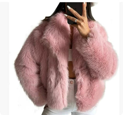 Plush jackets, fashionable, warm, fluffy, with lapel collar