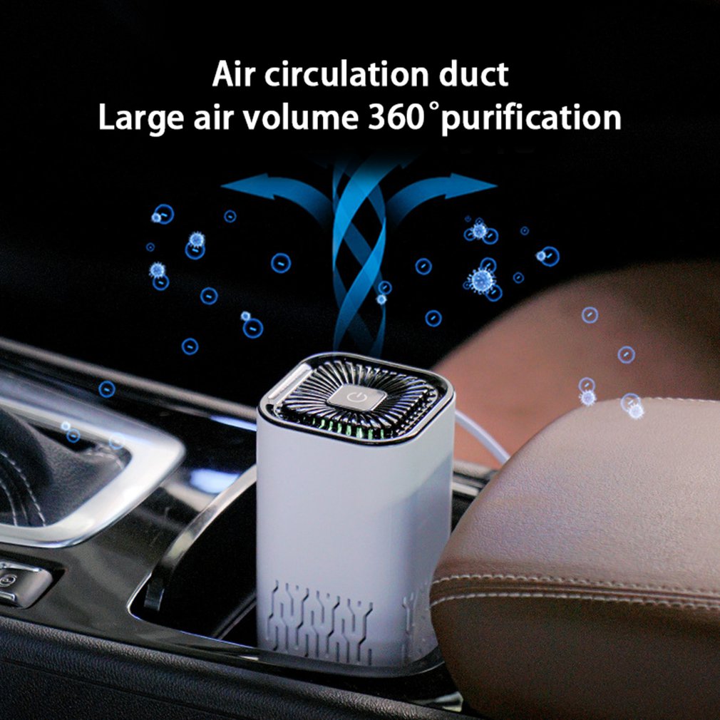 Portable car air purifier with negative ion generator removes formaldehyde, dust and smoke, ensuring fresh air in the car.
