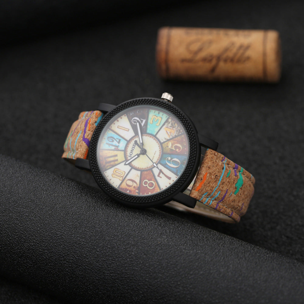 Brazalete vintage de cuarzo y cuero