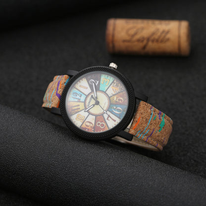 Brazalete vintage de cuarzo y cuero