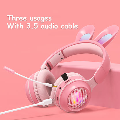 Kabellose LED-ausziehbare Bluetooth-MP3-Kopfhörer mit Hasenohrenmuster