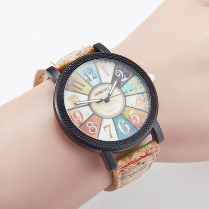 Brazalete vintage de cuarzo y cuero