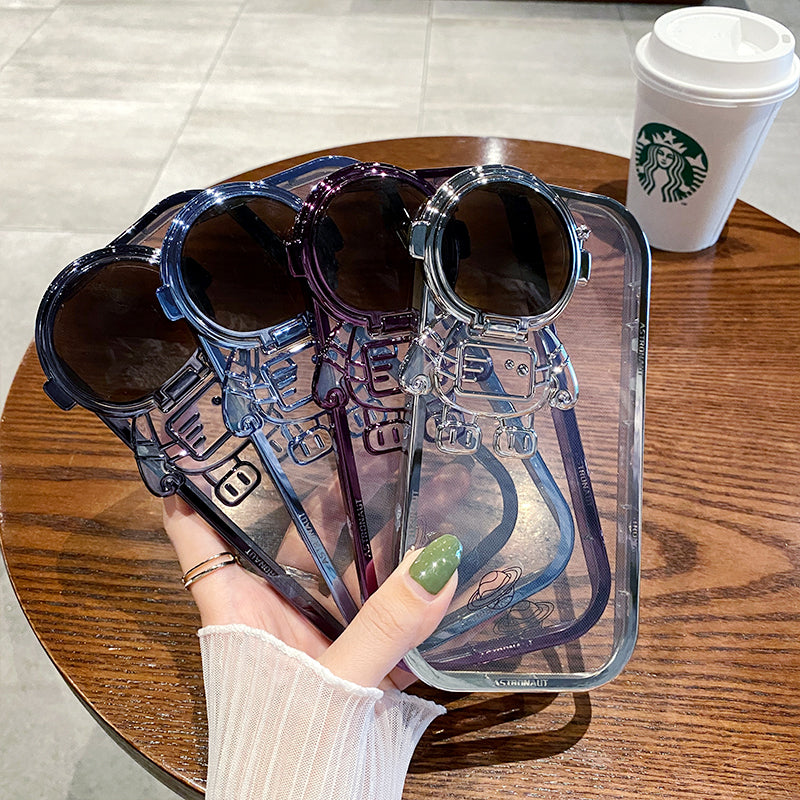 Glittering Astronaut Camera Mount for iPhone 14, 13, 12, 11 Pro Max, XR, 14 Plus – Invisible Lens Mount, Soft Protective Case