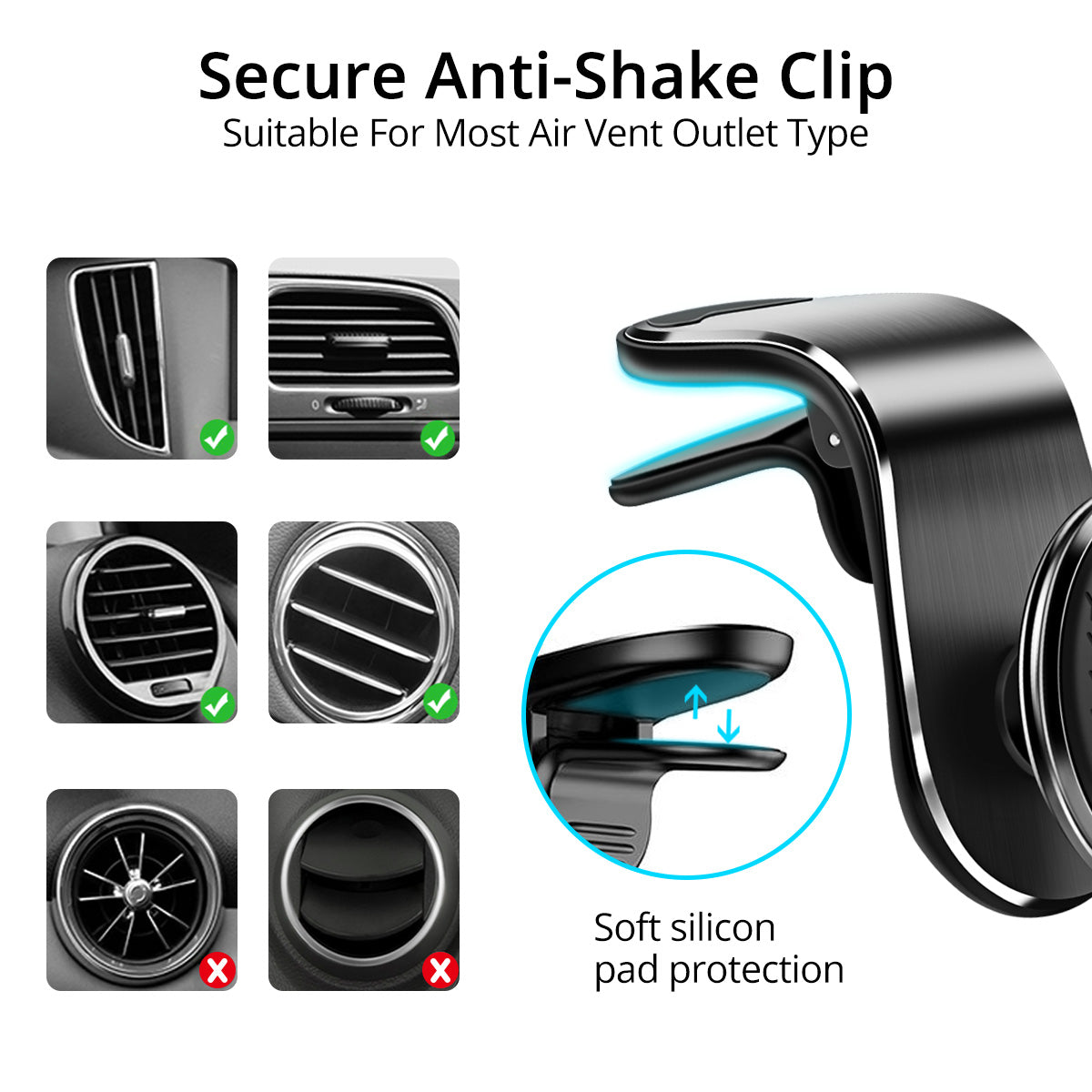 Magnetic car phone holder with air vents, rotatable smartphone holder