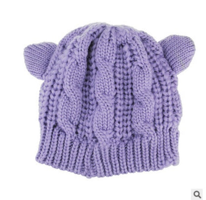 Handgefertigte Niedliche 3D Katzenohren Strickmütze