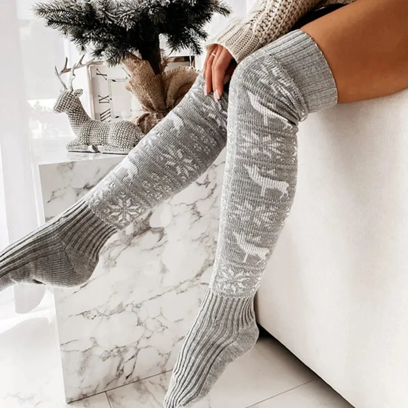 Gestrickte Elch Schneeflockenmuster Strümpfe