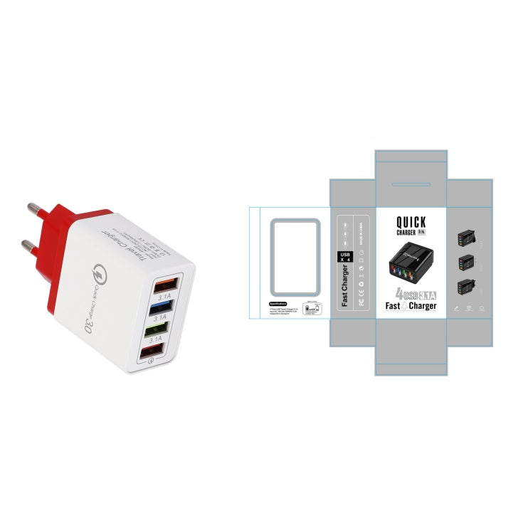 USB charger Quick Charge 3.0 4-port adapter for tablets, portable wall charger, fast charger