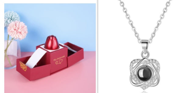 Geschenkbox Metallrose Halskette Schmuckset
