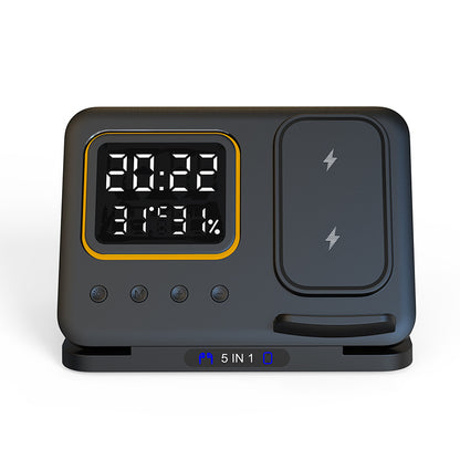 15W wireless charging station with 5-in-1 LED digital alarm clock and fast charging function