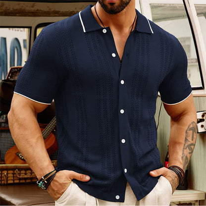 Modisch Kurzarm Knopfleiste Revers Poloshirt
