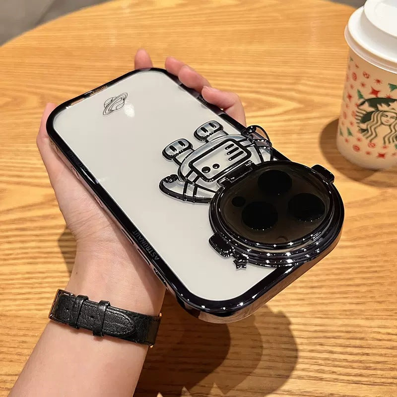 Glittering Astronaut Camera Mount for iPhone 14, 13, 12, 11 Pro Max, XR, 14 Plus – Invisible Lens Mount, Soft Protective Case