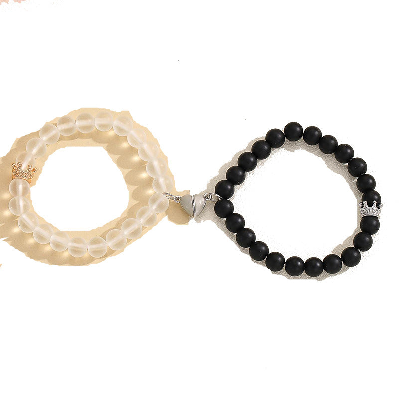 Handgefertigtes Kronen-Perlenarmband Leuchtenden Herzanhängern Modeschmuck 2er-Set