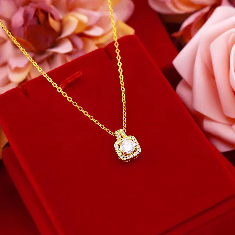 Fashion jewelry set: cubic zirconia pendant, choker necklace for women, gold-tone stud earrings, statement wedding ring