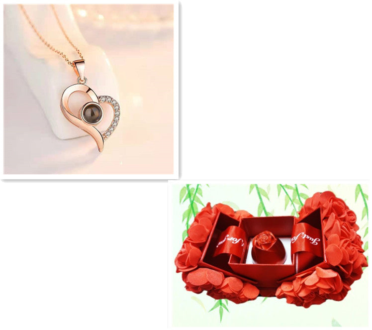 Geschenkbox Metallrose Halskette Schmuckset