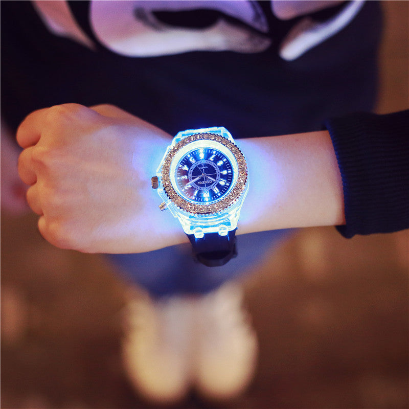LED light frame Geneva quartz silicone women's wristwatches