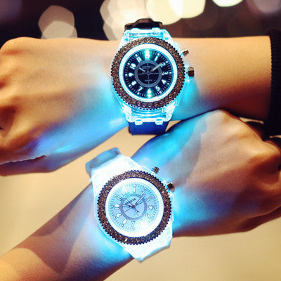 LED light frame Geneva quartz silicone women's wristwatches